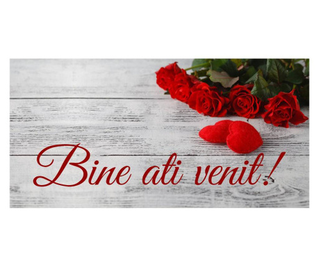 Pancarta "Bine ati venit" model cu trandafiri si inimi rosii, 100x200 cm