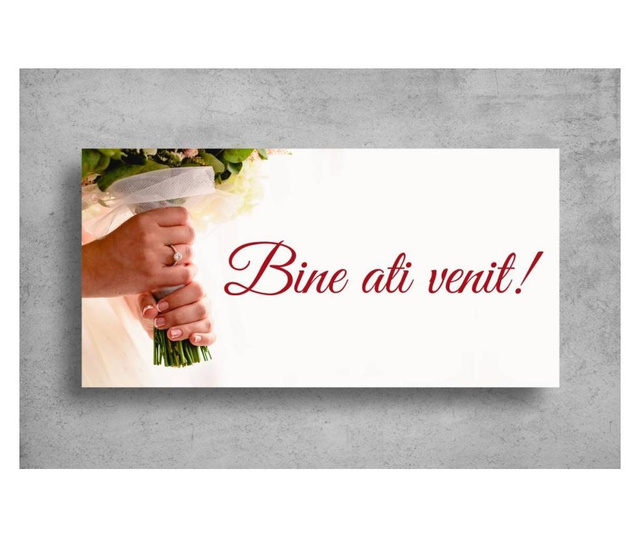 Pancarta "Bine ati venit" model pentru nunta cu buchet si rochie, 100x200 cm