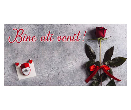 Pancarta "Bine ati venit" model cu trandafir rosu si verighete, 100x200 cm 100x200 cm