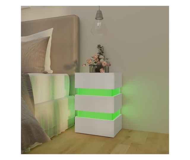 Szafka nocna z LED, biała, 45x35x67 cm, płyta wiórowa