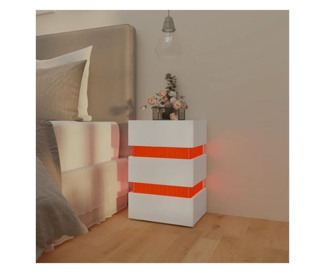 Szafka nocna z LED, biała, 45x35x67 cm, płyta wiórowa