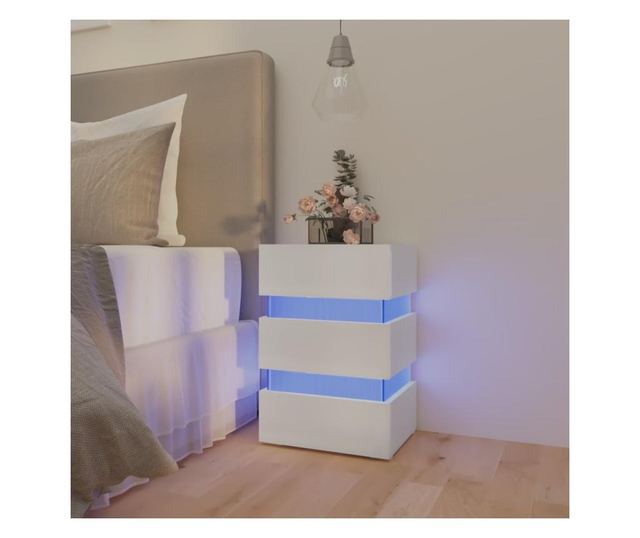 Szafka nocna z LED, biała, 45x35x67 cm, płyta wiórowa