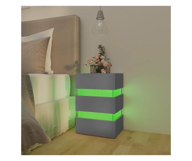 Szafka nocna z LED, szara, 45x35x67 cm, płyta wiórowa