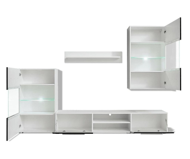 Set mobilier comodă TV de perete, 5 piese, iluminare LED, negru