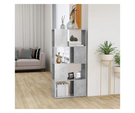 Knihovna/Separator místnosti, šedý beton, 60x24x124,5 cm