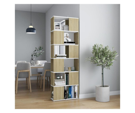 Bibliotecă/Separator cameră alb/stejar sonoma 60x24x186 cm