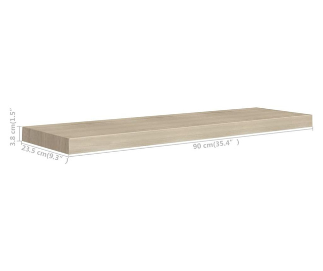 Raft de perete suspendat, stejar, 90x23,5x3,8 cm, MDF