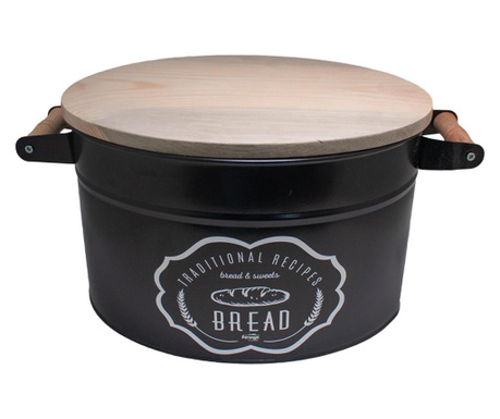 FERONYA cutie metalica pentru paine cu capac lemn culoare neagra