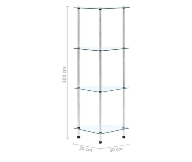 Raft cu 4 niveluri transparent, 30x30x100 cm, sticlă securizată