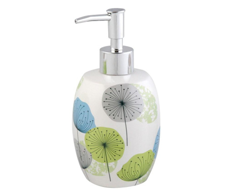 Dispenser pentru sapun lichid, ceramic, model floral, 460 ml, alb cu verde