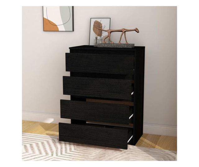 Dulap lateral, negru, 60x36x84 cm, lemn masiv de pin