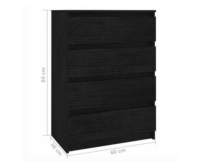 Dulap lateral, negru, 60x36x84 cm, lemn masiv de pin