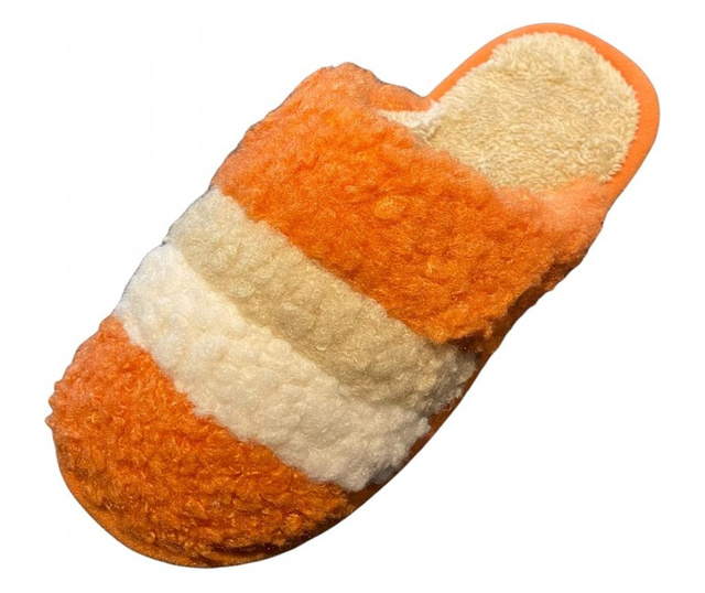 Papuci de casa pentru dama, portocaliu cu dungi colorate, marime 38-39, 26 centimetri