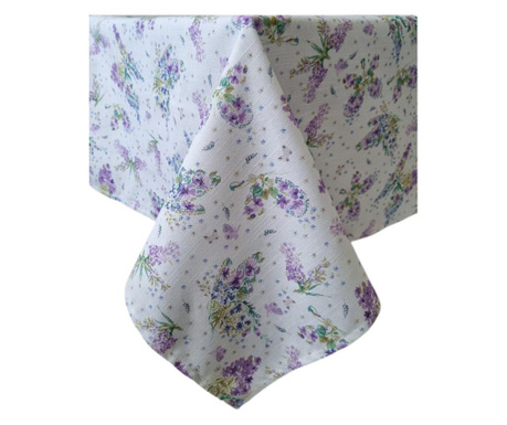 Fata de masa Textile4home, Butterflies, bumbac, 134x120x1 cm, alb/lavanda