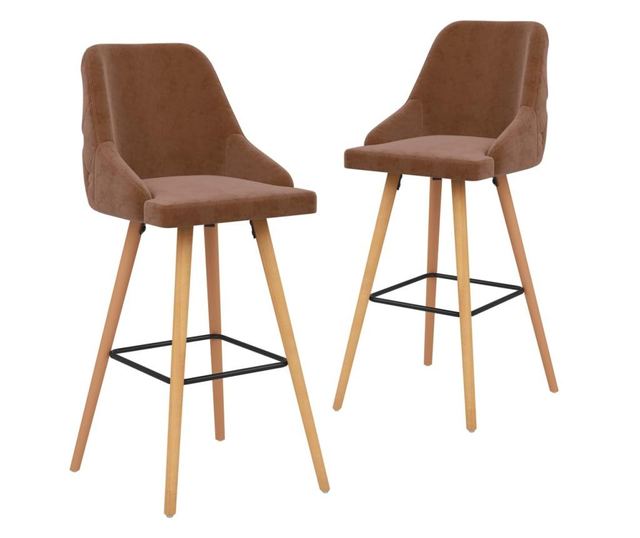 Barski stoli, 2 kosa, rjavi, žamet