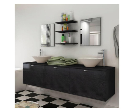 Комплект мебели за баня от 8 части с включени мивки, черен