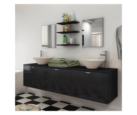 Set mobilier baie 10 piese cu chiuvete și robinete incluse, Negru