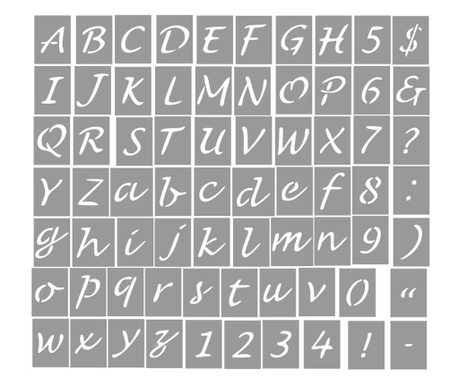SET 70 x Sabloane Refolosibile Alfabet + Numere +Simboluri Artistice dimensiuni 8x6cm/buc - T149S Eldes