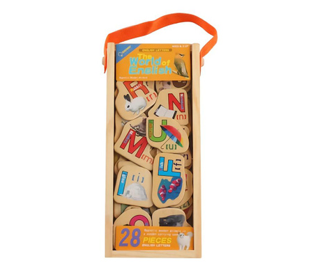 Puzzle magnetic din lemn pentru copii, alfabet, 28 de piese