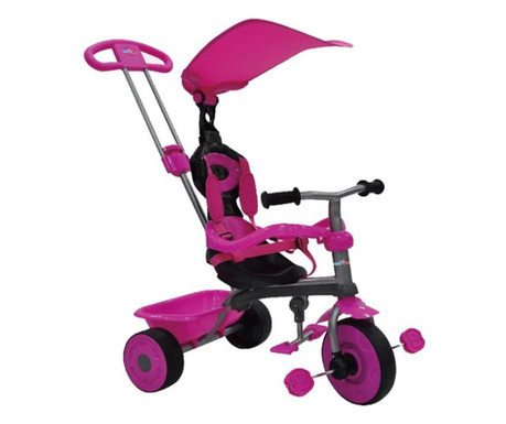 Tricicleta pentru copii, cu pedale, scaun reglabil, curea de siguranta, maner detasabil si ajustabil, varsta 10 luni - 2 ani