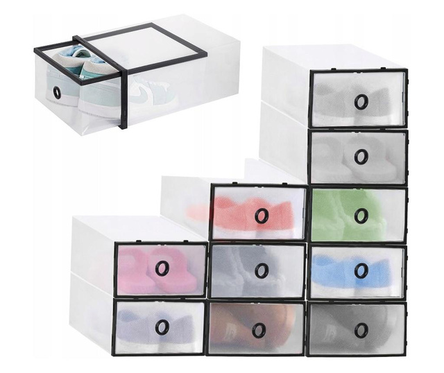 Set 10 cutii organizare Sersimo pentru pantofi, 13x23x33cm, transparent