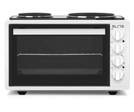 Готварска печка с конвекция elite emo-1209, 42 литра, Фурна:1300w, Два котлона: 2500w, Осветление, Двойно стъкло, Бял
