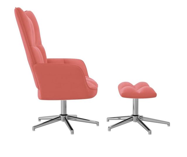 Stolica za opuštanje s tabureom, ružičasta, baršun