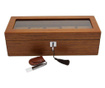 Дървена кутия за съхранение и организация 5 часовника, модел Pufo Elite Edition с ключ, кафяв