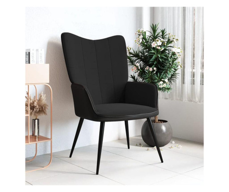 Релаксиращ стол, черен, кадифе и PVC