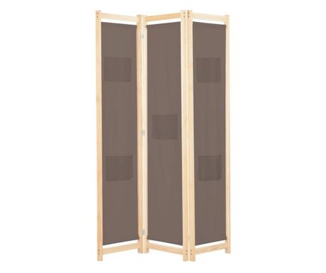 Параван за стая с 3 панела, кафяв, 120x170x4 см, текстил