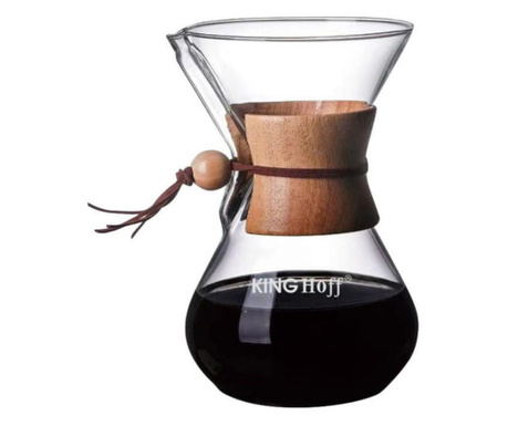 Filtru de cafea Kinghoff KH 1638, 400 ml, Sticla securizata, 10 filtre, Scala de masurare