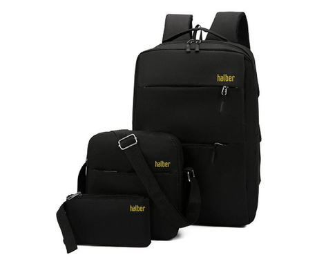 Set rucsac laptop, geanta, si portofel Halber trinity, 15.6" negru