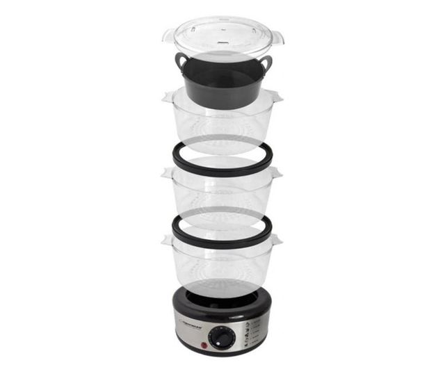 Aragaz cu aburi Esperanza EKG009 Vulcan, Timer, 400W, 7.5 litri, 3 nivele, Inox/Negru