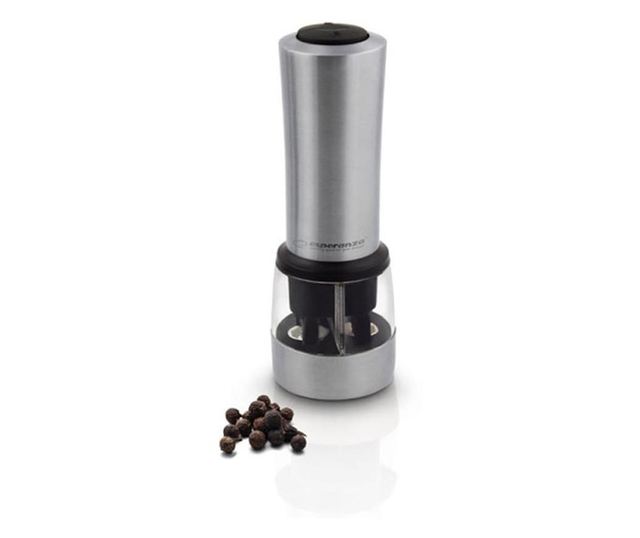 Moară electrică cu sare și piper Esperanza Cayenne EKP004, Râșniță ceramică, reglabilă, argintie