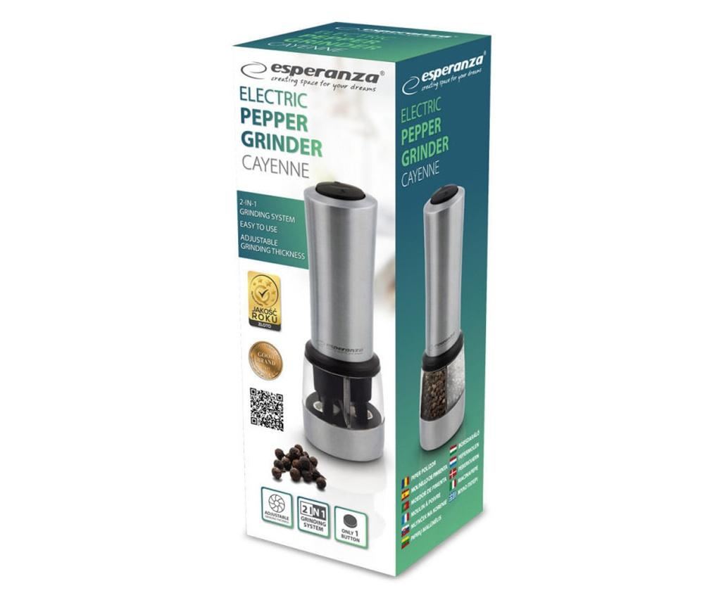 Moară electrică cu sare și piper Esperanza Cayenne EKP004, Râșniță ceramică, reglabilă, argintie - 3