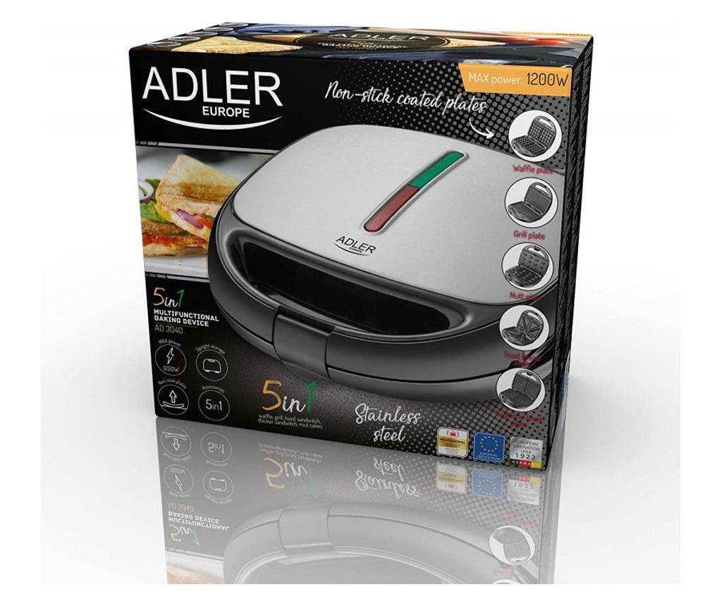 Adler AD 3040 szendvics- és desszertkészítő, 1200W, 5 féle lappal, tapadásmentes bevonattal, fekete/rozsdamentes acél - 8