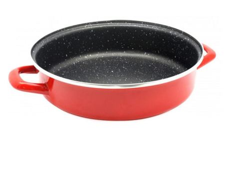 Rosberg R51222A30 Sütő- és főzőlap tálca, 30 cm, márvány bevonat, indukciós, piros