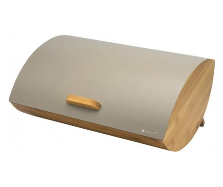 Кутия за хляб Kassel KS 93510, 35 см, Матово покритие, Бамбук и стомана, Сива