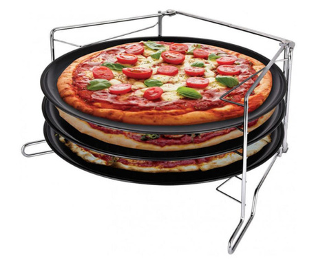 Комплект подноси за пица Kinghoff KH 1480, 4 части, 32.3 см, черен