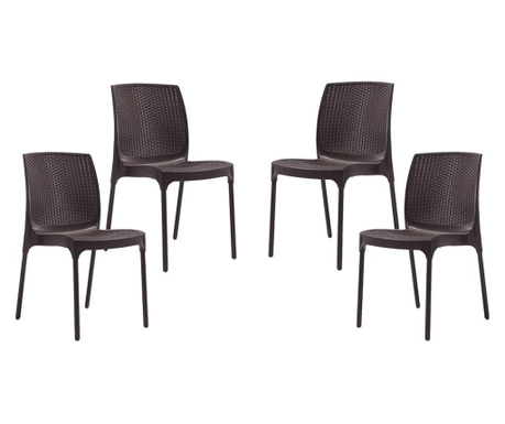 Set 4 scaune RAKI SUNNY RATAN culoare cafea D56xH84xW45xSH45cm polipropilena/fibra sticla