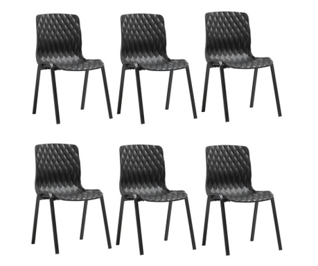 Set 6 scaune gradina, terasa RAKI ROYAL culoare neagra, 50x52xh83cm, polipropilena/fibra sticla