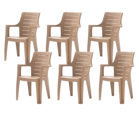 Set 6 scaune cu cotiere RAKI ELEGANCE WOOD 62x57xh88cm din polipropilena, cappuccino