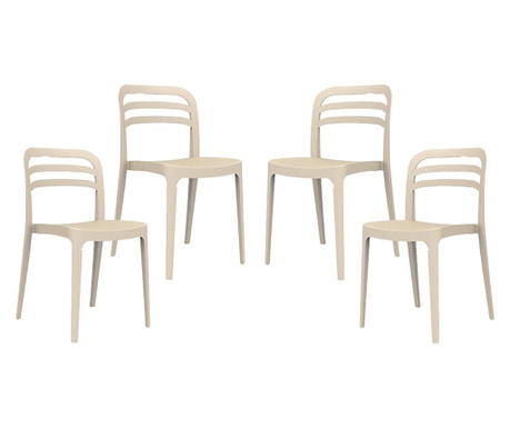 Set 4 scaune bucatarie, terasa RAKI ASPEN culoare bej, 43,9x51xh81,7cm, polipropilena/fibra sticla