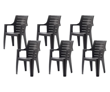 Set 6 scaune cu cotiere RAKI ELEGANCE WOOD 62x57xh88cm din polipropilena, maro