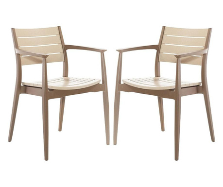 Set 2 scaune dining/cafenea RAKI REGNUM culoare cafea/cappuccino, 58x54xh82cm din polipropilena cu fibra de sticla