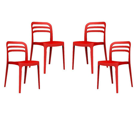 Set 4 scaune RAKI ASPEN culoare rosie, 43,9x51xh81,7cm, polipropilena/fibra sticla