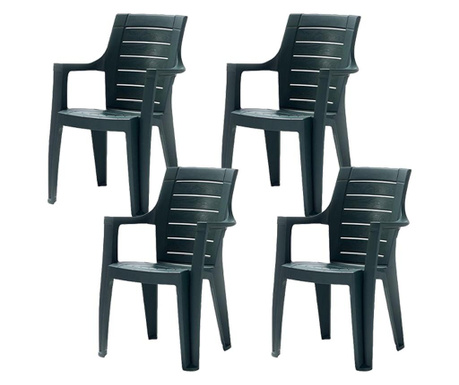 Set 4 scaune cu cotiere RAKI ELEGANCE WOOD 62x57xh88cm din polipropilena, verde