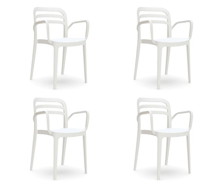 Set 4 scaune bucatarie cu brate RAKI ASPENDOS alb, 54,5x51xh81,6cm din polipropilena cu fibra de sticla