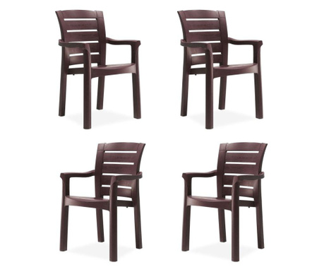Set 4 scaune terasa RAKI MILANO WOOD D60xH90xW57xSH45cm culoare cafea, polipropilena/fibra sticla