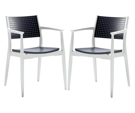 Set 2 scaune dining/cafenea RAKI SEGINIUS alb/antracit 58x54xh82cm din polipropilena cu fibra de sticla